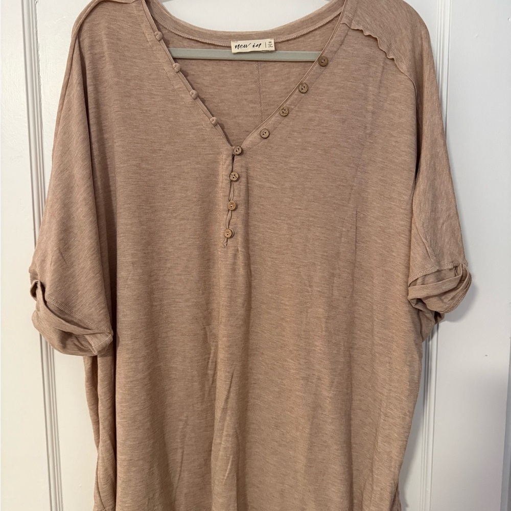 Tan Women's Henley Top Plus Size